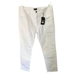 GINGTTO Mens Skinny Fit White Jeans 40x28 Stretch Denim Tapered NEW